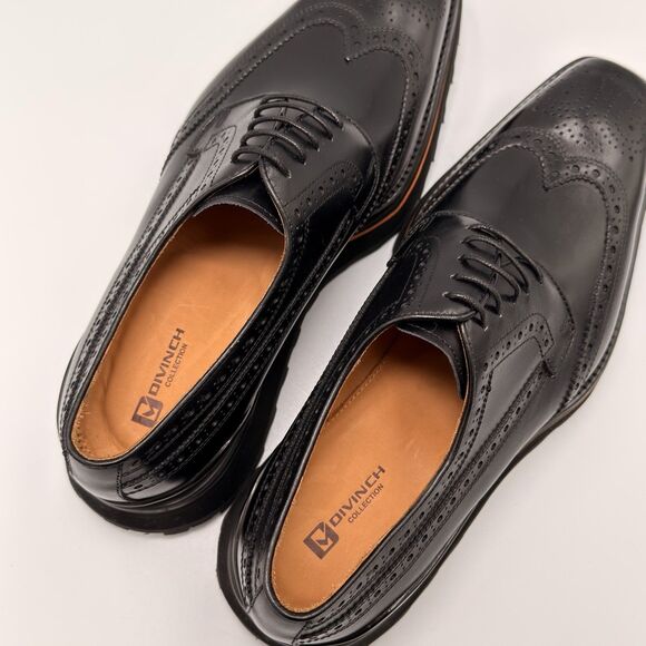Divinch 6CM Heel Chunky Platform Brogues Black Calfskin Wingtip Derby 2886B Sz 8 main image 6